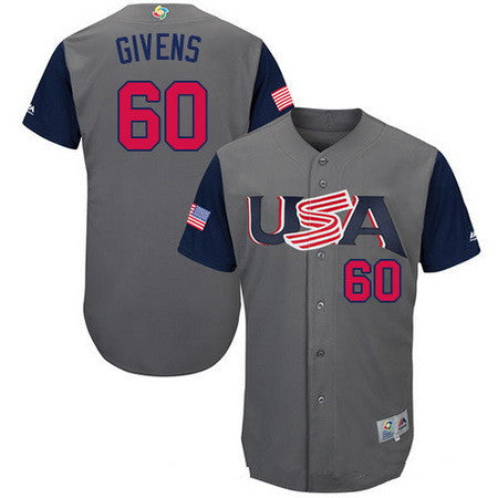 Mens Team Usa Baseball Majestic 60 Mychal Givens Gray 2017 World Baseball Classic Stitched Authentic Jersey