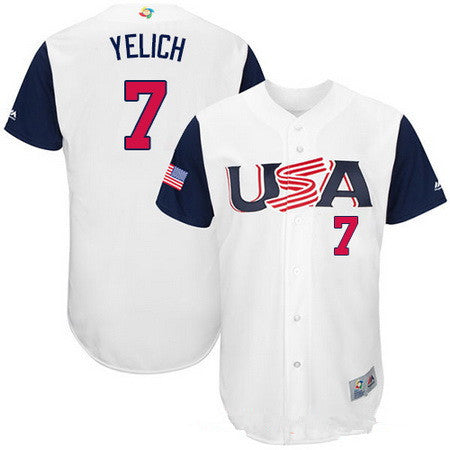 Mens Team Usa Baseball Majestic 7 Christian Yelich White 2017 World Baseball Classic Stitched Authentic Jersey