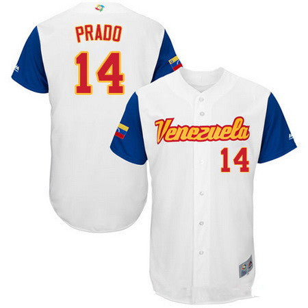 Mens Team Venezuela Baseball Majestic 14 Martin Prado White 2017 World Baseball Classic Stitched Authentic Jersey