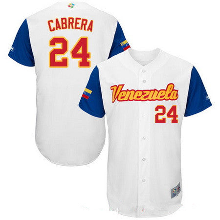 Mens Team Venezuela Baseball Majestic 24 Miguel Cabrera White 2017 World Baseball Classic Stitched Authentic Jersey