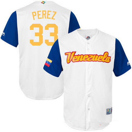 Mens Team Venezuela Baseball Majestic 33 Martin Perez White 2017 World Baseball Classic Stitched Replica Jersey