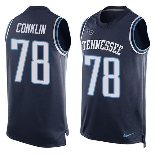 Mens Tennessee Titans 78 Jack Conklin Navy Blue Hot Pressing Player Name Number Nike Nfl Tank Top Jersey