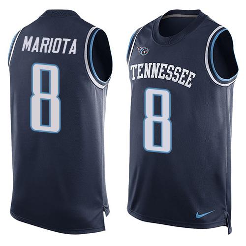 Mens Tennessee Titans 8 Marcus Mariota Navy Blue Hot Pressing Player Name Number Nike Nfl Tank Top Jersey