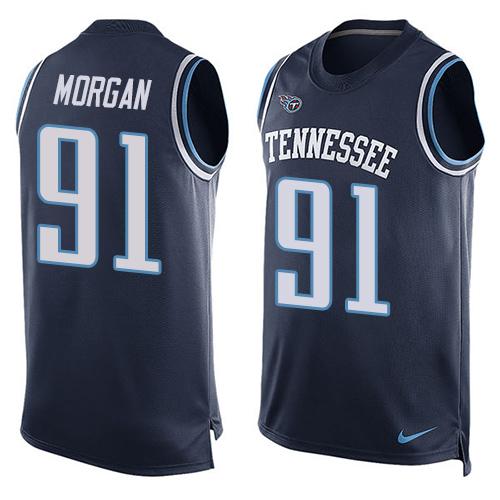 Mens Tennessee Titans 91 Derrick Morgan Navy Blue Hot Pressing Player Name Number Nike Nfl Tank Top Jersey
