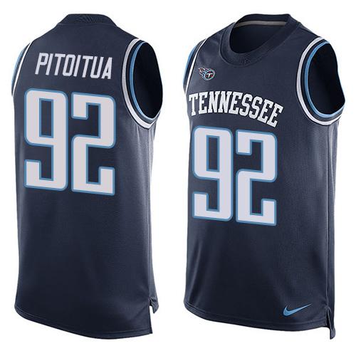 Mens Tennessee Titans 92 Ropati Pitoitua Navy Blue Hot Pressing Player Name Number Nike Nfl Tank Top Jersey
