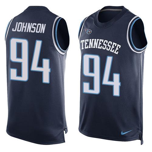 Mens Tennessee Titans 94 Austin Johnson Navy Blue Hot Pressing Player Name Number Nike Nfl Tank Top Jersey
