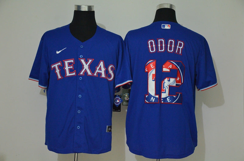 Mens Texas Rangers 12 Rougned Odor Blue Team Logo Stitched Mlb Cool Base Nike Jersey