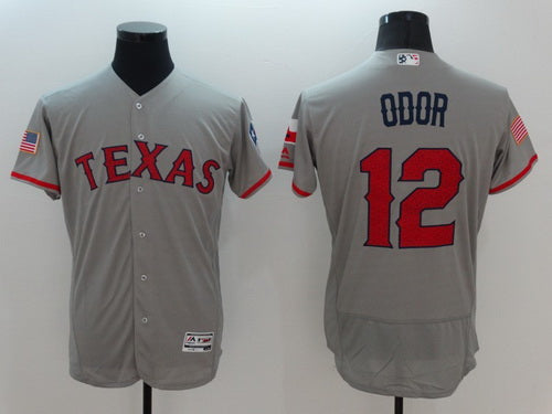 Mens Texas Rangers 12 Rougned Odor Gray Fashion Stars Stripes 2016 Flexbase Mlb Independence Day Jersey