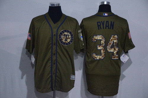 Mens Texas Rangers 34 Nolan Ryan Retired Green Salute To Service Cool Base Stitched Mlb Jersey