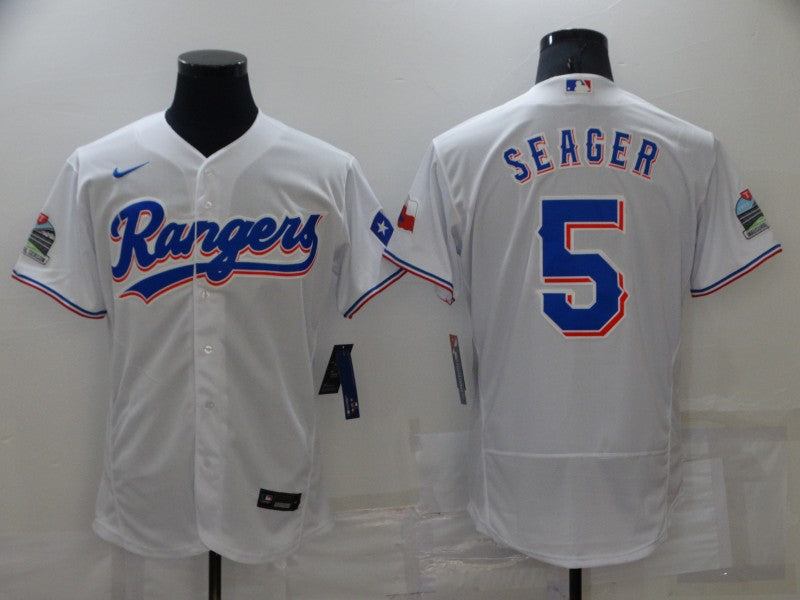 Mens Texas Rangers 5 Corey Seager White Stitched Mlb Flex Base Nike Jersey