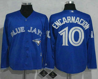 Mens Toronto Blue Jays 10 Edwin Encarnacion Blue Alternate Long Sleeve New Cool Base Jersey