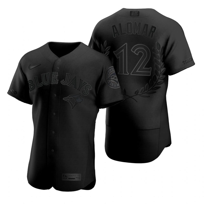 Mens Toronto Blue Jays 12 Roberto Alomar Black Nike Flexbase Fashion Jersey
