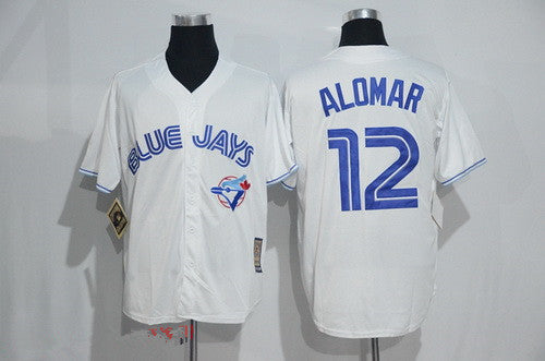 Mens Toronto Blue Jays 12 Roberto Alomar White Majestic Cool Base Cooperstown Collection Player Jersey