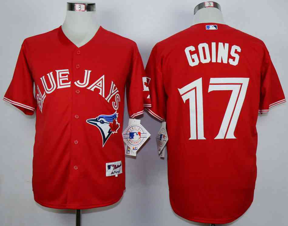 Mens Toronto Blue Jays 17 Ryan Goins Red Canada Day Cool Base Jersey