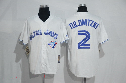 Mens Toronto Blue Jays 2 Troy Tulowitzki White Majestic Cool Base Cooperstown Collection Jersey
