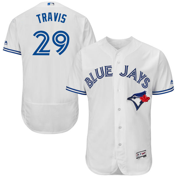 Mens Toronto Blue Jays 29 Devon Travis White Home 2016 Flexbase Majestic Baseball Jersey