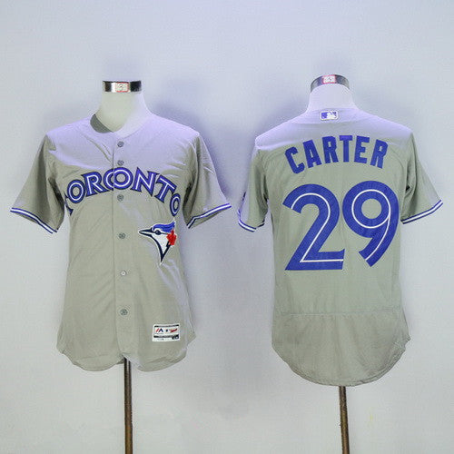 Mens Toronto Blue Jays 29 Joe Carter Retired Gray Road Stitched Mlb 2016 Majestic Flex Base Jersey