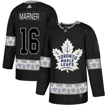 Mens Toronto Maple Leafs 16 Mitchell Marner Black Team Logos Fashion Adidas Jersey