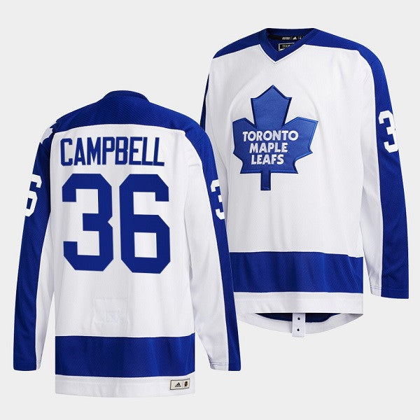 Mens Toronto Maple Leafs 36 Jack Campbell White Classics Primary Logo Stitched Jersey