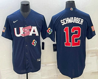 Mens Usa Baseball 12 Kyle Schwarber 2023 Navy World Baseball Classic Stitched Jersey
