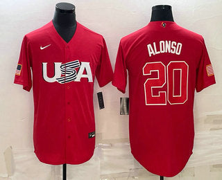 Mens Usa Baseball 20 Pete Alonso 2023 Red World Classic Stitched Jersey