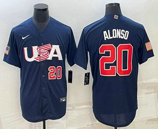 Mens Usa Baseball 20 Pete Alonso Number 2023 Navy World Baseball Classic Stitched Jersey
