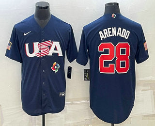Mens Usa Baseball 28 Nolan Arenado 2023 Navy World Baseball Classic Stitched Jerseys