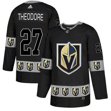Mens Vegas Golden Knights 27 Shea Theodore Black Team Logos Fashion Adidas Jersey
