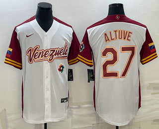 Mens Venezuela Baseball 27 Jose Altuve 2023 White World Baseball Classic Stitched Jersey