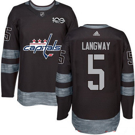 Mens Washington Capitals 5 Rod Langway Black 100th Anniversary Stitched Nhl 2017 Adidas Hockey Jersey
