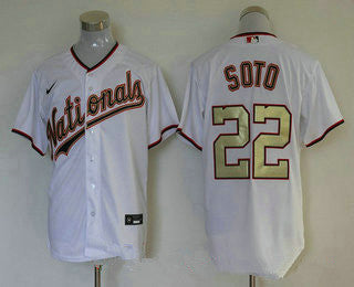 Mens Washington Nationals 22 Juan Soto White Gold Stitched Mlb Cool Base Nike Jersey