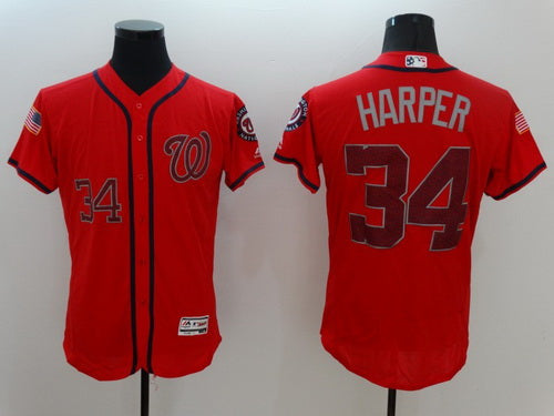 Mens Washington Nationals 34 Bryce Harper Red Fashion Stars Stripes 2016 Flexbase Majestic Jersey