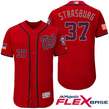Mens Washington Nationals 37 Stephen Strasburg Red Stars Stripes Fashion Independence Day Stitched Mlb Majestic Flex Base Jersey
