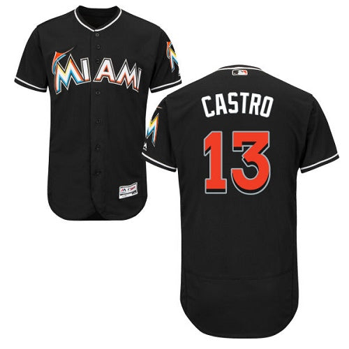 Miami Marlins 13 Starlin Castro Black Flexbase Authentic Collection Stitched Mlb Jersey