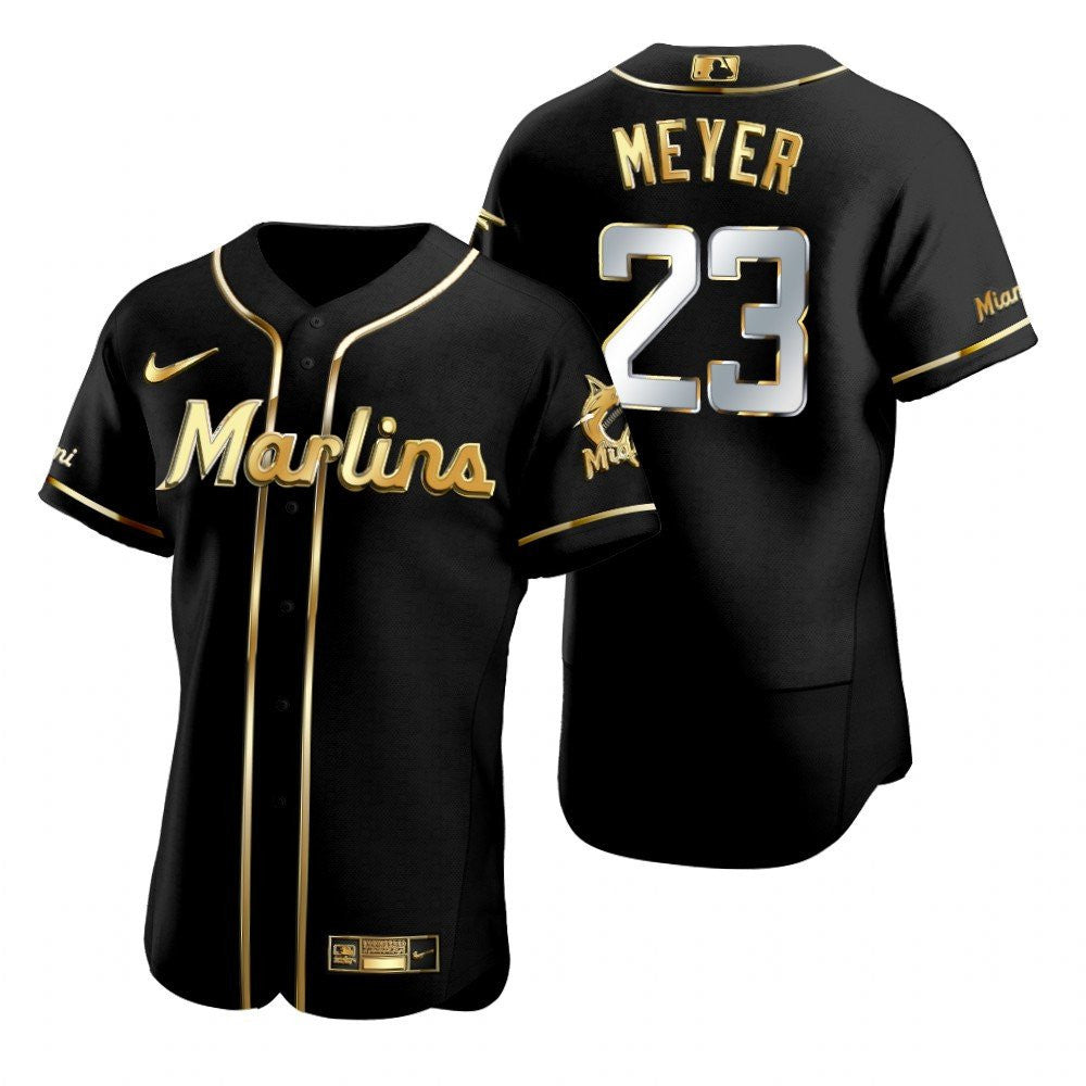 Miami Marlins 23 Max Meyer Mlb Golden Brandedition Black Jersey Gift For Marlins Fans