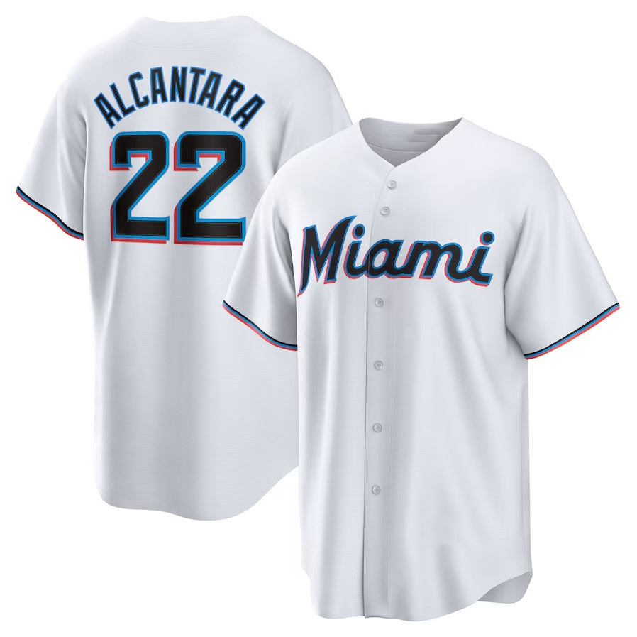 Miami Marlins #22 Sandy Alcantara Replica Player Jersey White Stitched Basebal