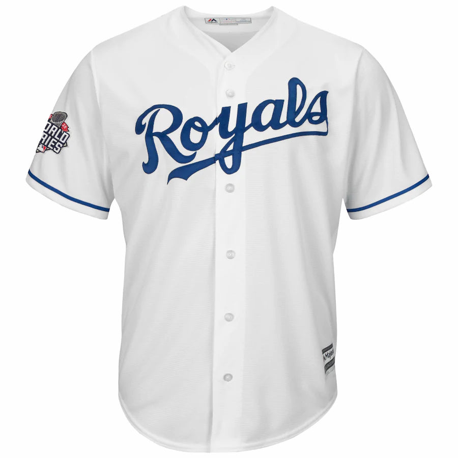 Mike Moustakas Kansas City Royals Majestic World Series Replica Cool Base Jersey White