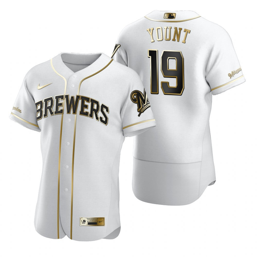 Milwaukee Brewers 19 Robin Yount Mlb Golden Brandedition White Jersey Gift For Brewers Fans