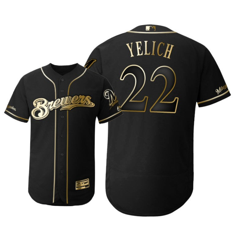 Milwaukee Brewers 22 Christian Yelich Mlb 2019 Golden Brandedition Black Jersey Gift For Brewers Fans
