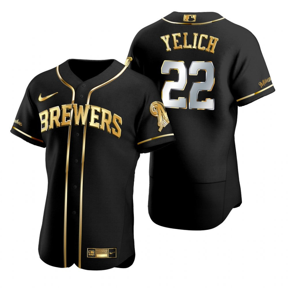 Milwaukee Brewers 22 Christian Yelich Mlb Golden Brandedition Black Jersey Gift For Brewers Fans