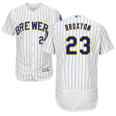 Milwaukee Brewers 23 Keon Broxton White Strip Flexbase Authentic Collection Stitched Baseball Jersey