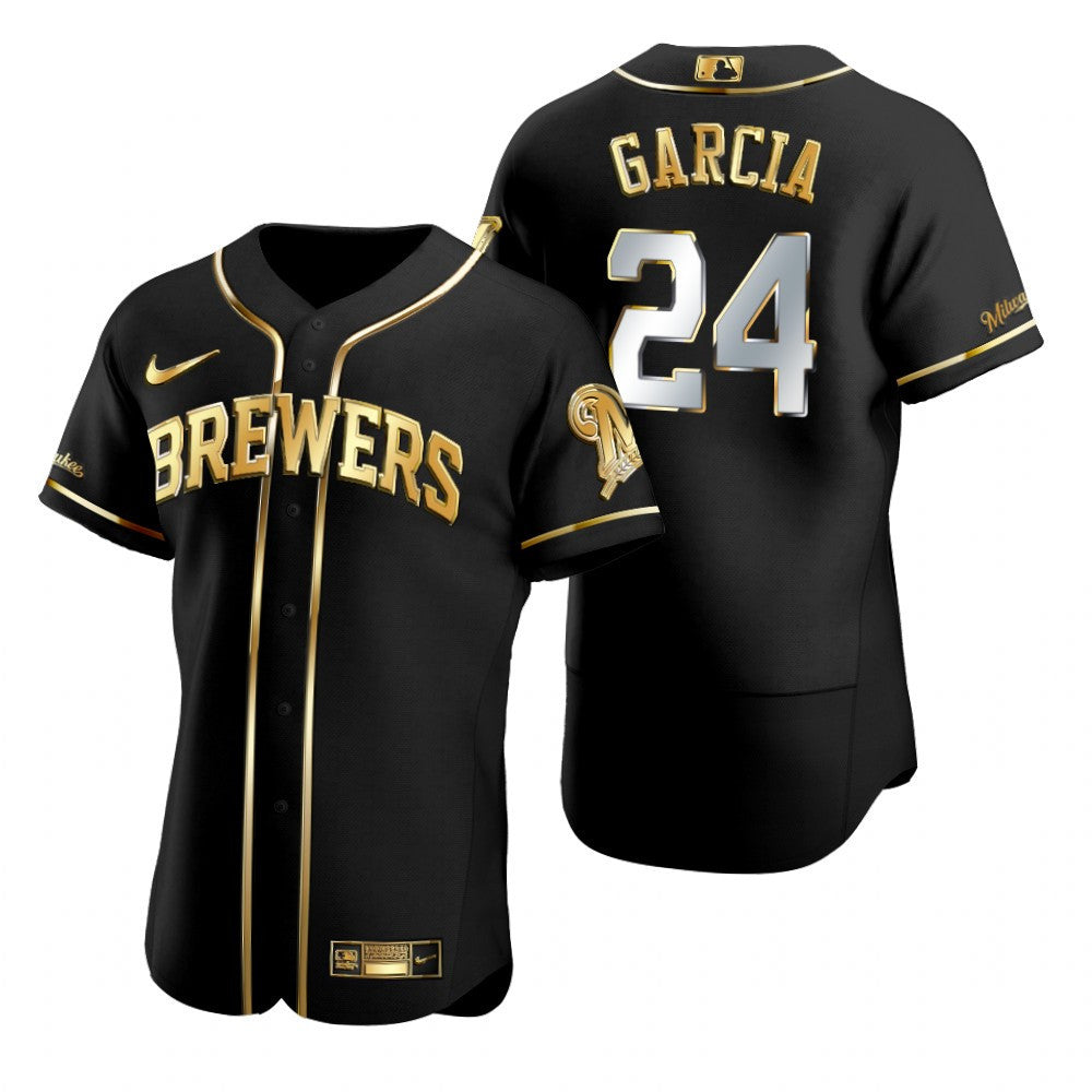 Milwaukee Brewers 24 Avisail Garcia Mlb Golden Brandedition Black Jersey Gift For Brewers Fans