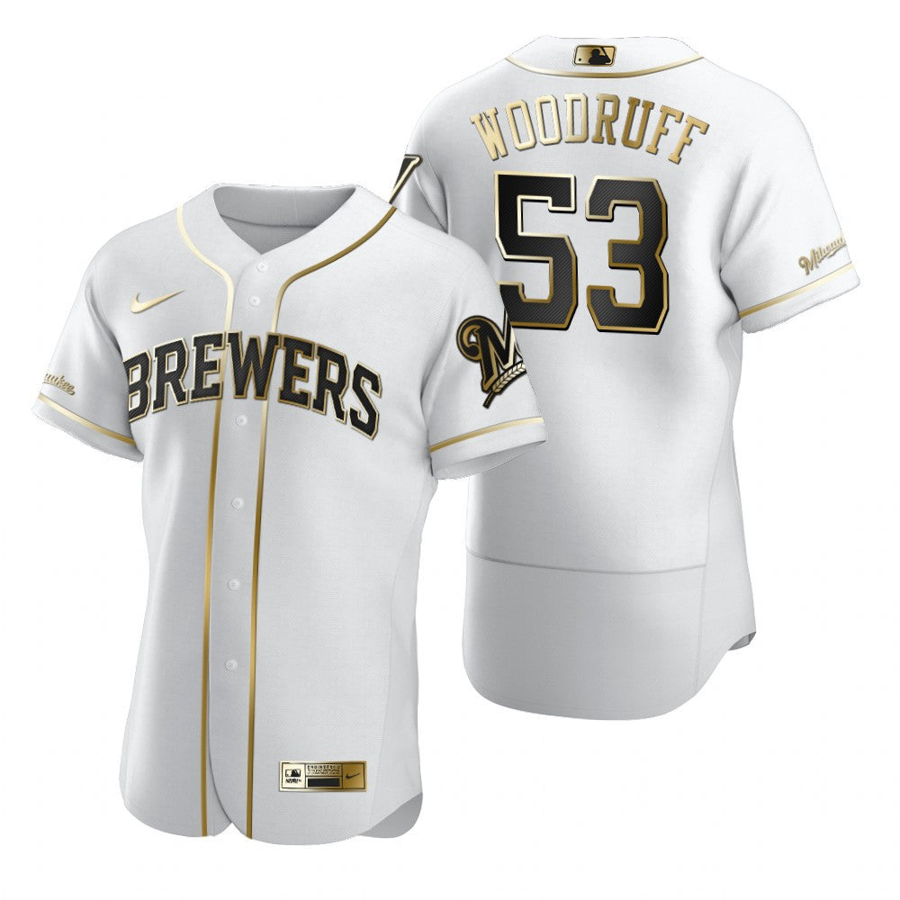 Milwaukee Brewers 53 On Woodruff Mlb Golden Brandedition White Jersey Gift For Brewers Fans