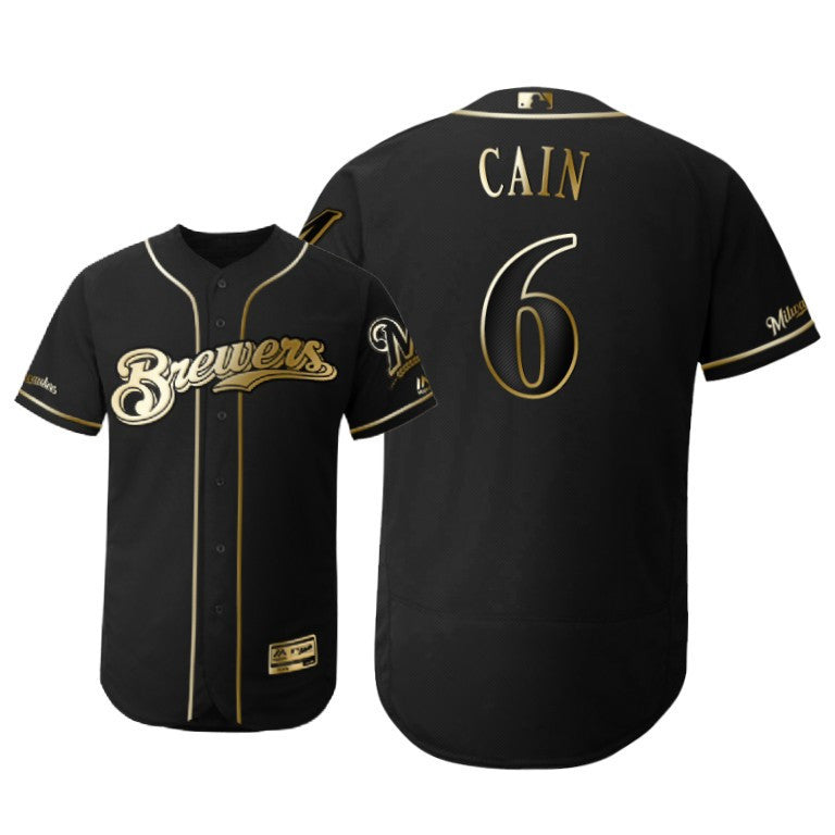 Milwaukee Brewers 6 Lorenzo Cain Mlb 2019 Golden Brandedition Black Jersey Gift For Brewers Fans