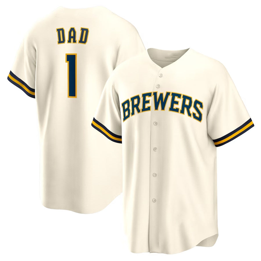 Milwaukee Brewers #1 Dad Home Replica Jersey White Stitched Baseball Jersey