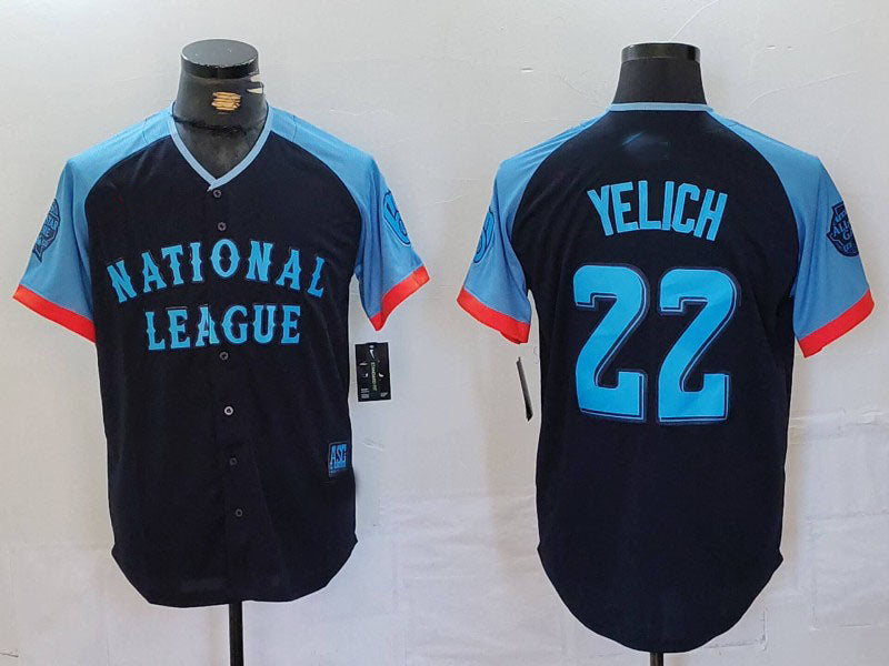 Milwaukee Brewers #22 Christian Yelich Navy 2024 All Star Limited Stitched Baseb