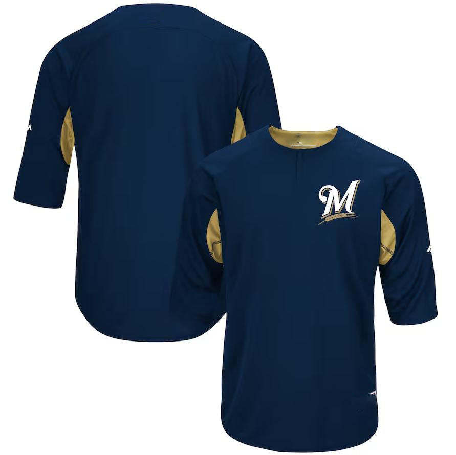 Milwaukee Brewers Navy Gold Majestic Authentic Collection On-Field Batting Pract