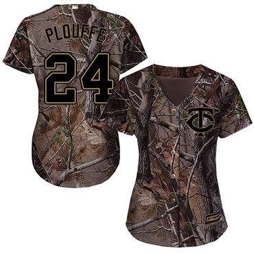 Minnesota Twins 24 Trevor Plouffe Camo Realtree Collection Cool Base Womens Stitched Baseball Jersey
