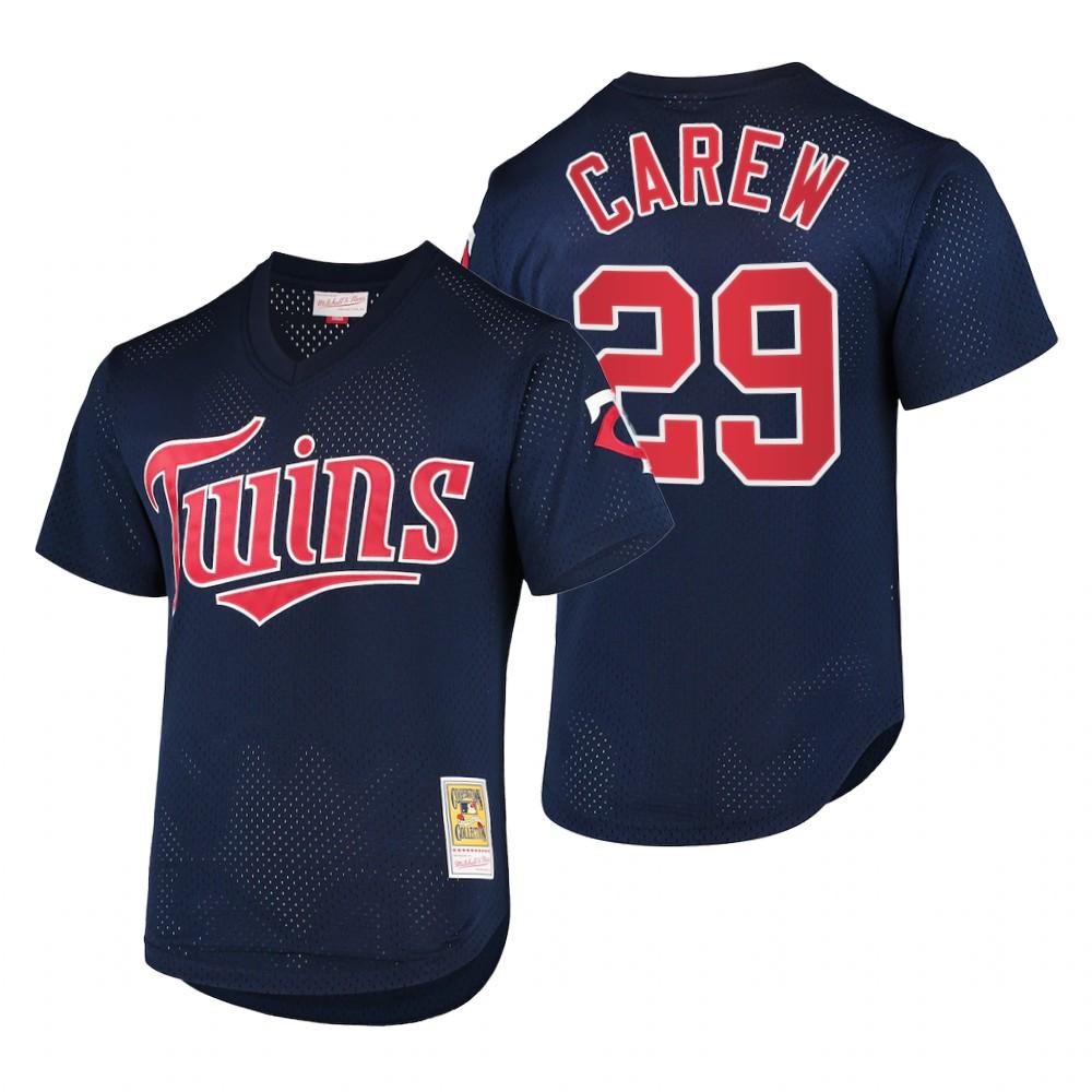 Minnesota Twins Rod Carew Navy Throwback Mesh Pullover Jersey