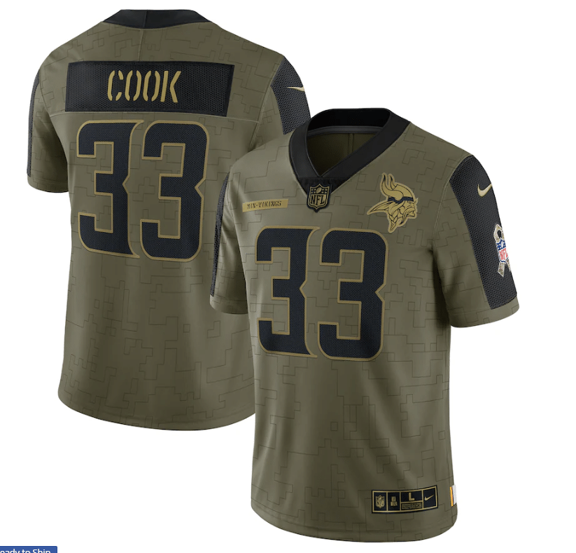 Minnesota Vikings Dalvin Cook 33 Nfl Olive 2021 Salute To Service Player Men Jersey For Vikings Fans